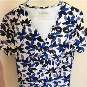 SALE Blue Floral White Scrub Top